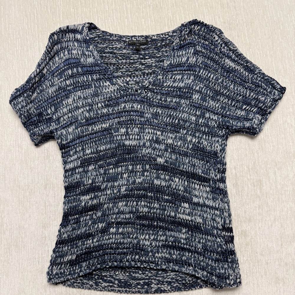 Eileen Fisher Ribbon Tape Sweater Women PS Blue Casual Career Coastal Travel